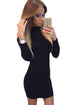 Sexy Black Mock Neck Cold Shoulder Knit Long Sleeve Dress